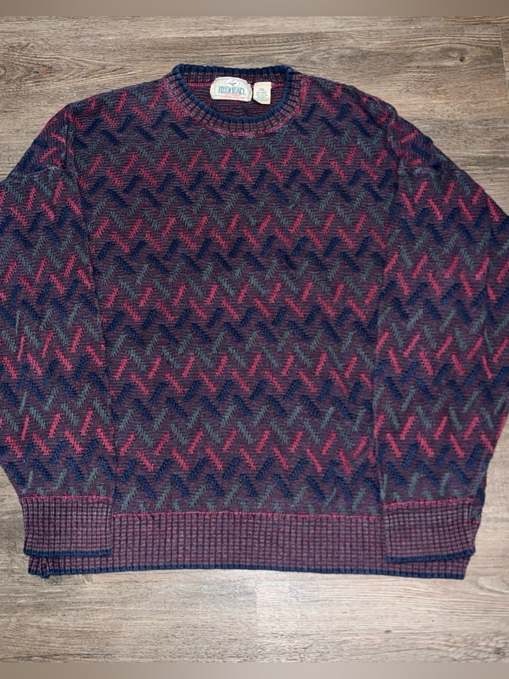 Vintage Redhead Men's Multicolor Chevron Crewneck Sweater - Red/Navy